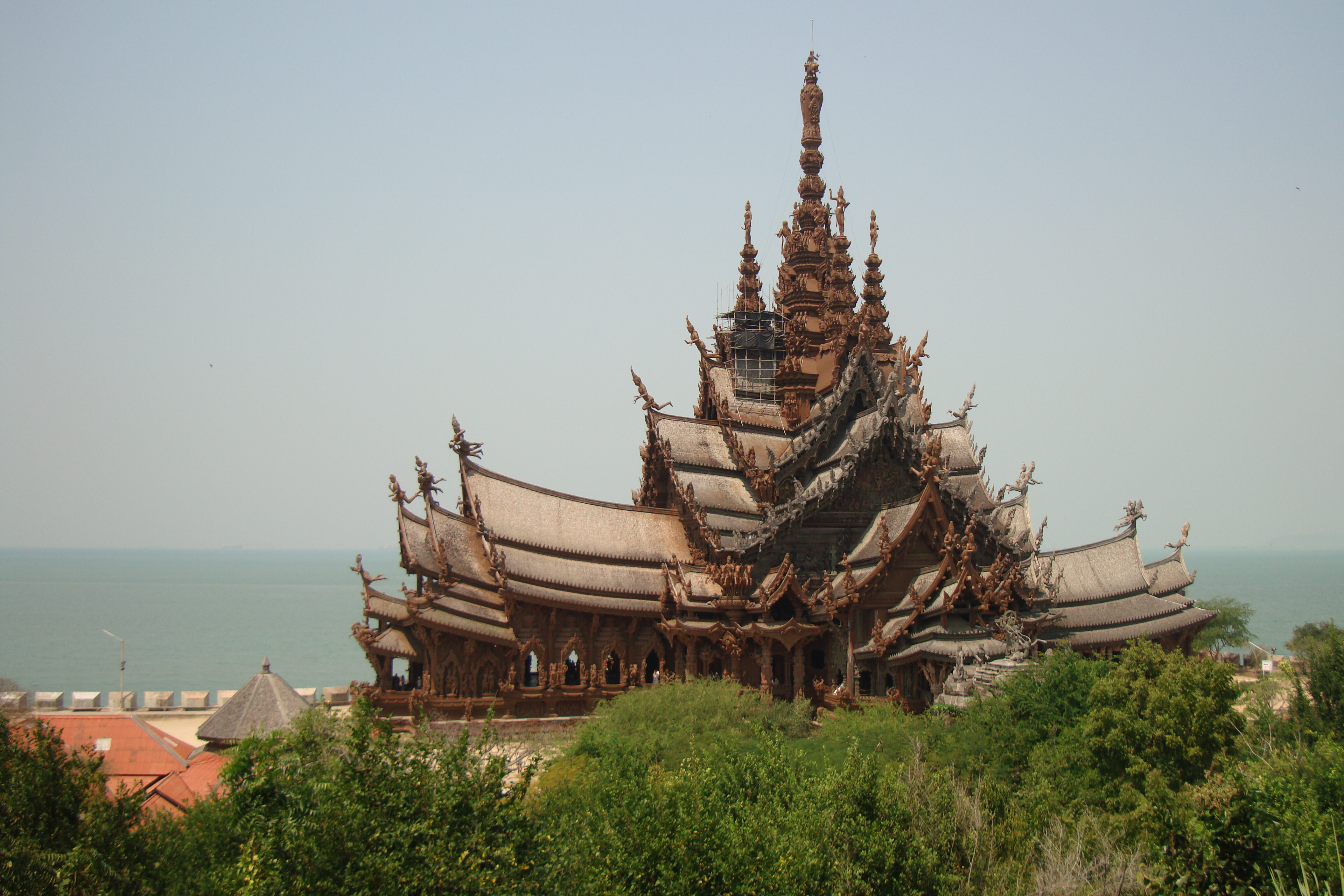 Sanctuary of Truth.  A temple by the seaside in Pattaya, Thailand, made excusively from carved wood.